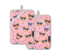 Lot de 2 maniques pour four à micro-ondes Motif petit ours en forme de nœud Pour la cuisine et la pâtisserie Résistants à la chaleur Épais et sûrs