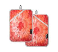 Lot de 2 maniques pour four à micro-ondes - Rouge et orange - Teinture par nœuds - Résistants à la chaleur - Épais et sûrs