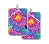 Lot de 2 maniques pour four à micro-ondes - Teinture par nœuds - Jaune, bleu, violet - Résistants à la chaleur - Épais et sûrs