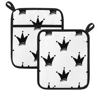 Lot de 2 maniques pour four - Motif couronne de princesse - Noir et blanc - Résistants à la chaleur et antidérapants - Pour cuisine, pâtisserie, barbecue, barbecue
