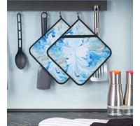 Lot de 2 maniques résistantes à la chaleur pour cuisine - Bleu et blanc - Antidérapantes - Dessous de plat carré avec boucles de suspension - 20,3 x 20,3 cm