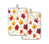 Lot de 2 maniques résistantes à la chaleur pour la maison, la cuisson, le micro-ondes, le barbecue, le four (motif d'automne avec motif de feuilles rouges oranges et jaunes)