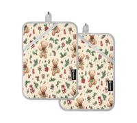 Lot de 2 maniques résistantes à la chaleur pour la maison, la cuisson, le micro-ondes, le barbecue, le four (motif feuilles d'ours)