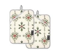 Lot de 2 maniques résistantes à la chaleur pour la maison, la cuisson, le micro-ondes, le barbecue, le four (motif nœuds rouges et feuilles)