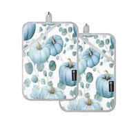 Lot de 2 maniques résistantes à la chaleur pour la maison, la cuisson, le micro-ondes, le barbecue, le four (motif feuilles de citrouille bleues)