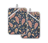 Lot de 2 maniques résistantes à la chaleur pour la maison, la cuisson, le micro-ondes, le barbecue, le four (motif feuilles pâquerette)