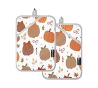 Lot de 2 maniques résistantes à la chaleur pour la maison, la cuisson, le micro-ondes, le barbecue, le four (motif feuilles de citrouille)