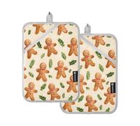Lot de 2 maniques résistantes à la chaleur pour la maison, la cuisson, le micro-ondes, le barbecue, le four (motif feuilles de biscuits humanoïdes)