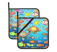 Lot de 2 maniques tortues et poissons, 20,3 x 20,3 cm, parfait pour la pâtisserie et la cuisine au quotidien.