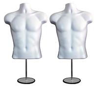 Lot de 2 mannequins pour Homme avec Support pour t-Shirt - Corps Creux avec Poteau en métal et Crochet de Suspension - Tailles S-M - Blanc