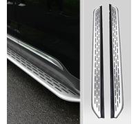 Lot de 2 marchepieds latéraux en aluminium argenté à grain long pour Hyundai Tucson NX4 2022-2025 - Pédale de marchepied SUV - Panneau noir - Barre Nerf - Bordure argentée (avec supports)