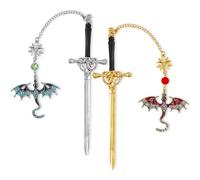 Lot de 2 marque-pages Dragon - Marque-page épée vintage en métal avec pompon, style gothique, idéal pour les lecteurs, les étudiants et les enseignants (Bleu ciel + Rouge)