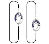 Lot de 2 marque-pages élastiques en métal de forme ovale avec pendentif perlé et lapis lazuli teints en pierre de guérison