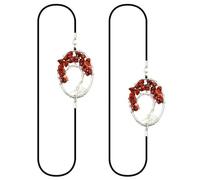 Lot de 2 marque-pages élastiques en métal - Forme ovale - Pendentif en perles - Pierre de guérison - Jaspe rouge - Vintage