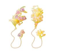 Lot de 2 marque-pages en métal en forme de fleur avec chaîne, marque-pages fantaisie pour femme, amateurs de livres, jolis marque-pages à breloques pour amis, cadeau d'anniversaire de remise de