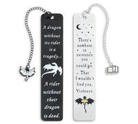 Lot de 2 marque-pages en métal - Motif dragon - Gravés - Avec breloques - Pour femmes et hommes - Citations de livre - Cadeau pour lecteur - Accessoire de livre Académie magique (style 1)