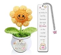 Lot de 2 marque-pages faits à la main en crochet pour petite amie avec motif tournesol mignon et sourire, cadeaux de Noël, de Saint-Valentin avec inscription « My Love I Am as Lucky as Can Be The Best