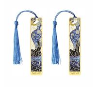 Lot de 2 marque-pages pour femme avec pompons, marque-pages dorés creux sur le thème de la peinture à l'huile pour les amateurs de livres, écrivains, lecteurs (nuit étoilée)