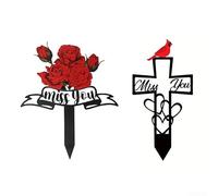 Lot de 2 marqueurs de jardin en métal avec croix et rose pour jardin commémoratif et décoration extérieure Matériau métallique pour une utilisation à long terme