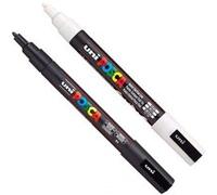 Posca – Marqueurs PC-3M pour tissu, verre, métal – Lot de 2 (noir et blanc)