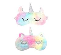 Lot de 2 masque pour les yeux de sommeil, masque pour les yeux animaux masque pour les yeux de dessin animé en peluche masque pour les yeux respirant de voyage pour femmes et enfants Colorful