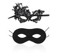 Lot de 2 masques couple, 1 motif Phoenix, 1 style classique noir pour une fête sexy élégante, carnaval Venise, Halloween, mascarade, demi-masque mystérieux avec les yeux bandés homme et femme