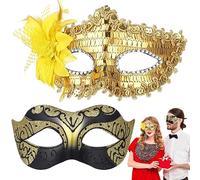 Lot de 2 masques de bal masqué pour couple, style rétro, modèle vintage ancien avec rubans ajustables, parfaits pour la Saint-Valentin, la fête d'Halloween, le carnaval et les soirées à thème