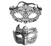 Lot de 2 masques de mascarade pour homme et femme - Masque de carnaval - Masques vénitiens sexy - Demi-masque pour fête à thème, cosplay, Halloween, carnaval, robe de soirée, bal masqué, P, noir