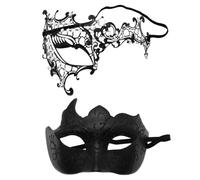 Lot de 2 masques de mascarade pour homme et femme - Masque de carnaval - Masques vénitiens sexy - Demi-masque pour fête à thème - Cosplay - Halloween - Robe de soirée - Masque de bal masqué - Taille M