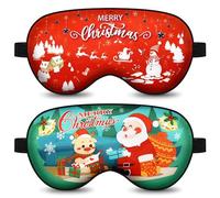 Lot de 2 masques de Noël pour garçons et filles, masque de sommeil pour enfants, bandeau pour les yeux pour Noël, Père Noël, bonhomme de neige, mignon masque réglable pour enfants, famille, fête de