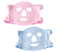 Lot de 2 Masques de Refroidissement pour le Visage, Masque de Nuit Rafraîchissant contre Migraine Poches sous les Yeux, Masque Glacé Réutilisable avec Thérapie Chaud et Froid, Bleu + Rose