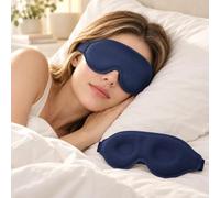 Lot de 2 masques de sommeil 3D bleu marine profilés avec sangle réglable | Deux masques de sommeil 3D bleu marine avec espace contour des yeux, sangles réglables et couverture bloquant la lumière pour