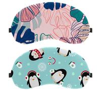 Lot de 2 masques de sommeil à motif pingouins de Noël sur fond bleu pour hommes et femmes, masques de sommeil respirants, zéro pression oculaire pour dormir