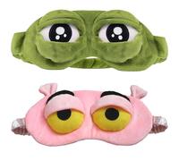 Lot de 2 masques de sommeil amusants 3D animaux mignons pour enfants - Bandeau pour les yeux - Caricature - Masque pour les yeux - Peluche - Caricature grenouille - Pour enfants, adultes, hommes et