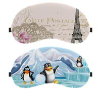 Lot de 2 masques de sommeil avec trois pingouins antarctiques sur glace, bloquent complètement la lumière pour les yeux pour dormir sur le côté, sans pression oculaire, bandeau réglable