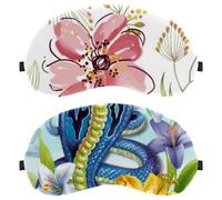 Lot de 2 masques de sommeil doux pour homme et femme - Motif chant de serpent et fleur - Bloque complètement la lumière - Zéro pression nocturne