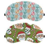 Lot de 2 masques de sommeil en bas de Noël avec motif de Père Noël rouge et vert pour hommes et femmes qui dorment sur le côté, masque de nuit avec sangle réglable