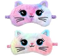 Lot De 2 Masques De Sommeil En Peluche Douce Pour Les Yeux Motif Animal Mignon Protection Pour Les Yeux De Nuit Pour Filles Et Garçons Fournitures De Voyage De Sieste De Fête (Coloré Style Chat)