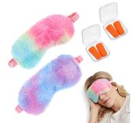 Lot de 2 masques de sommeil en peluche - Doux et confortable - Avec 2 paires de bouchons d'oreilles - Masque pour les yeux en peluche - Masque de sommeil confortable - Bandeau pour les yeux