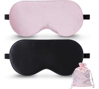 Lot De 2 Masques De Sommeil En Soie 100 % Pure Soie Naturelle Avec Sangle Réglable (14 Noirs Et Roses Avec Poche)