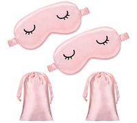 Lot de 2 masques de sommeil en soie pour enfants - Jolis, légers et réglables pour le sommeil de nuit avec 2 sacs de rangement (12 ans et plus, rose)
