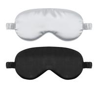 Lot de 2 masques de sommeil en soie pour les yeux avec sangle élastique, masque de sommeil confortable pour homme et femme (noir et argenté)