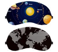 Lot de 2 masques de sommeil, ligne carte du monde sur fond noir, masque pour les yeux bloquant complètement la lumière pour dormir sur le côté, bandeau pour les yeux de nuit zéro pression oculaire