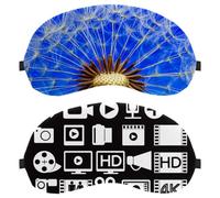 Lot de 2 masques de sommeil, masques pour les yeux pour homme et femme, masque de nuit sans pression, noir, motif icônes multimédia, masque de sommeil respirant, blocage de la lumière