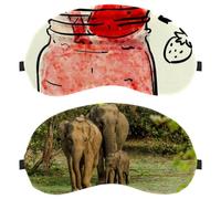 Lot de 2 masques de sommeil pour homme et femme - Motif famille d'éléphants qui vont se promener sur le côté - Masque de nuit avec sangle réglable
