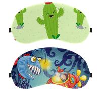 Lot de 2 masques de sommeil pour homme et femme qui dorment sur le côté - Masque de nuit avec sangle réglable - Masque pour les yeux - Motif poissons monstres et sous-marins