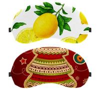 Lot de 2 masques de sommeil pour hommes et femmes qui dorment sur le côté - Masque de protection des yeux avec sangle réglable - En carton rouge - Motif sapin de Noël - Happy New Year Night
