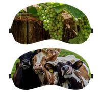 Lot de 2 masques de sommeil pour hommes et femmes qui dorment sur le côté - Motif vache animal amusant - Masque bloquant la lumière des prairies - Masque pour les yeux avec sangle réglable - Bandeau