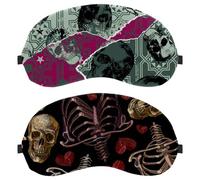 Lot de 2 masques de sommeil pour les yeux d'Halloween avec tête de mort squelette pour dormir sur le côté, masque de sommeil, masque de nuit bloquant la lumière, couverture douce pour les yeux, pour