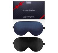 Lot de 2 masques de sommeil, pour les yeux, en soie pure 100% naturelle avec sangle réglable, bloque la lumière, réduit les yeux gonflés